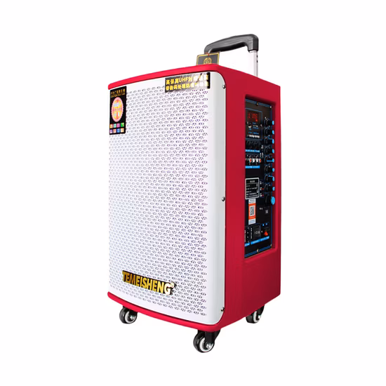 12-Zoll-Tieftöner, kabellos, tragbar, Bluetooth, Trolley, Party-Lautsprecher aus Holz